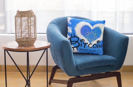 Bitcoin Fireworks Pillow | BTC Dreams Do Come True Sky Blue