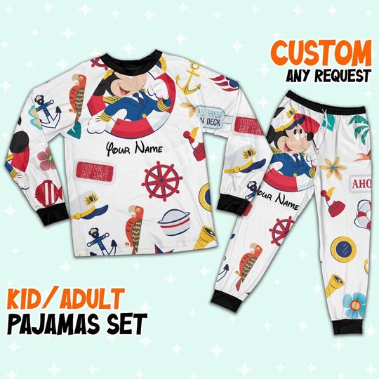 Custom Disney Mickey Cruise Trip Colorful Pajamas Set, Cartoon Pajamas Set