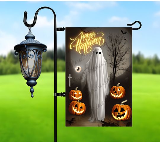 Discover Happy Halloween Ghost Garden Flag Sublimation Design, Halloween Garden Flag