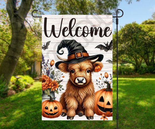 Discover Halloween Highland Cow Garden Flag Sublimation Design