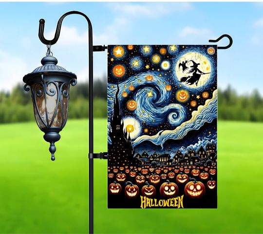 Starry Night Halloween Garden Flag Sublimation Design