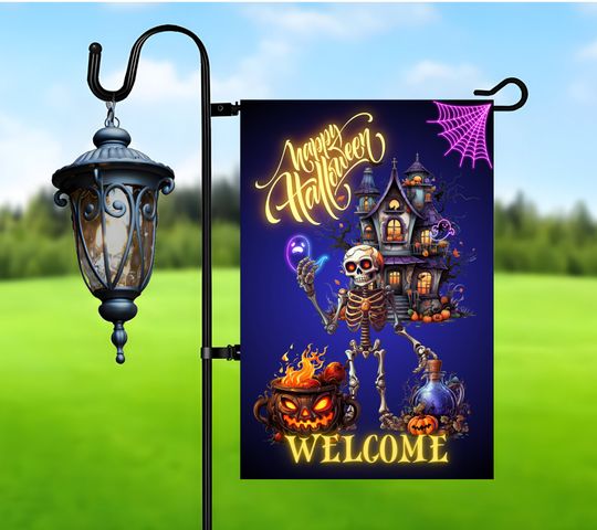 Discover Garden Flag Sublimation Design, Halloween Skeleton Garden Flag design