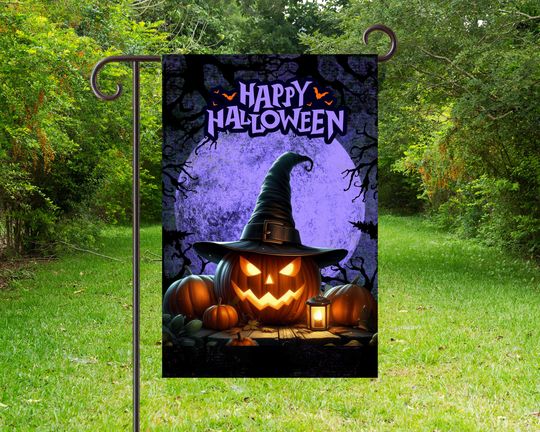 Happy Halloween Garden Flag Sublimation Design,Pumpkin Garden Flag Template