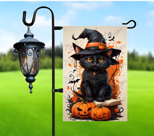 Discover Halloween Cat Garden Flag Sublimation Design, Halloween Garden Flag design