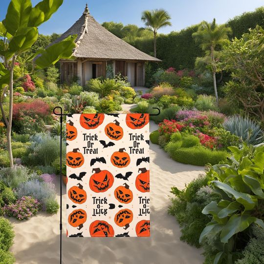 Halloween Garden Flag | Spooky Jack-O'-Lanterns, Bats & Trick or Treat Design