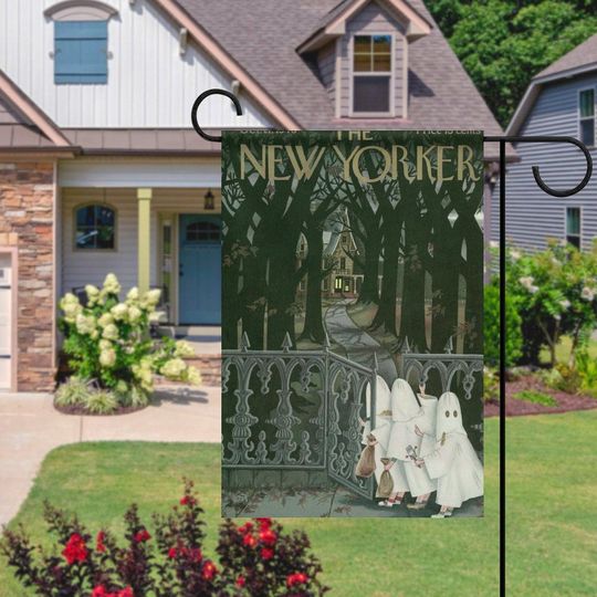 Vintage Halloween Garden Flag - The New Yorker Cover Ghosts Trick-or-Treating