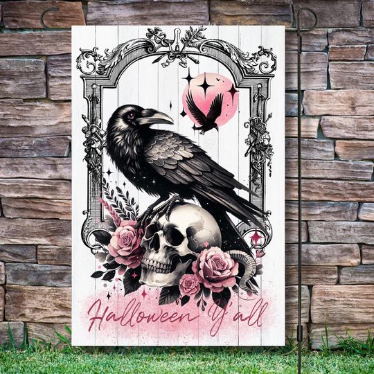Discover 12x18 Garden Flag Design, Vintage Crow ,Pink Halloween