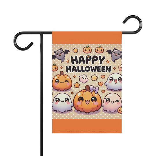 Discover Kawaii Happy Halloween Garden Flag Cute Pumpkin Ghost Yard Decor Outdoor Halloween Flag