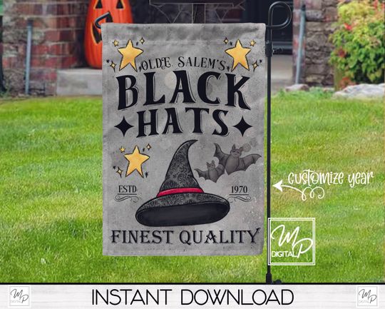 Halloween Old Salem Black Witch Hat Garden Flag Sublimation Design