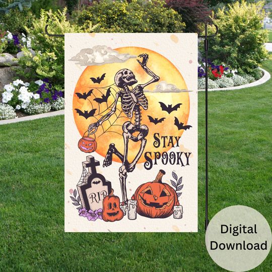 Discover Retro Skeleton Halloween Garden flag Sublimation Design-Digital Download