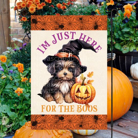 Discover Garden Flag Sublimation Design, Welcome Flag, Halloween Dog