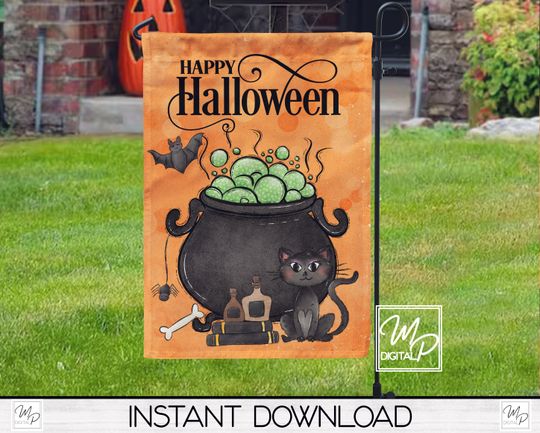 Discover Happy Halloween Garden Flag Sublimation Design, Porch Flag