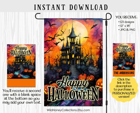 Happy Halloween Haunted House, Garden Flag Design, Family Name
