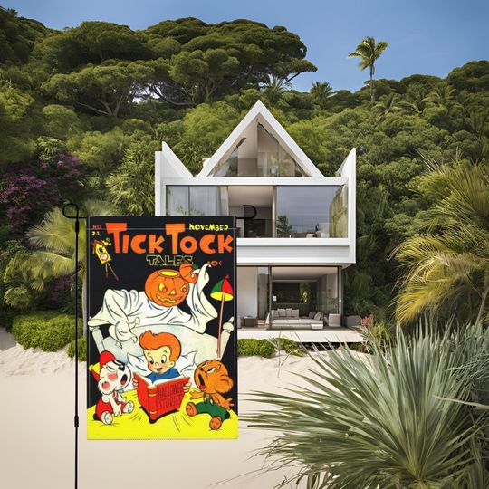 Discover Halloween Garden Flag | Vintage Tick Tock Tales Comic Style Outdoor Decor