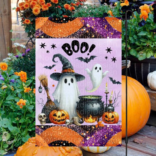 12x18 Garden Flag Sublimation Design, Boo, Halloween Ghost Halloween Flag