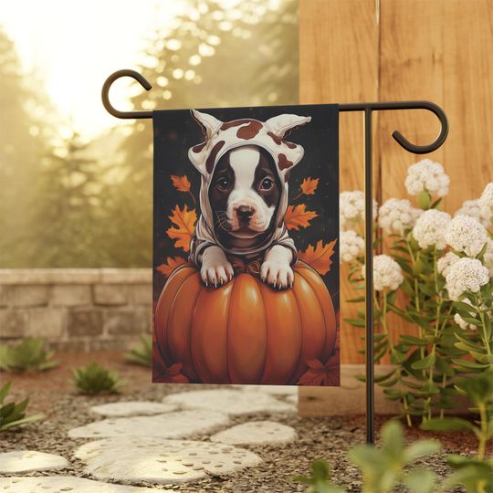Discover Fall Garden Flag | Autumn Garden Flag | Pitbull Garden Flag | Halloween Garden Flag