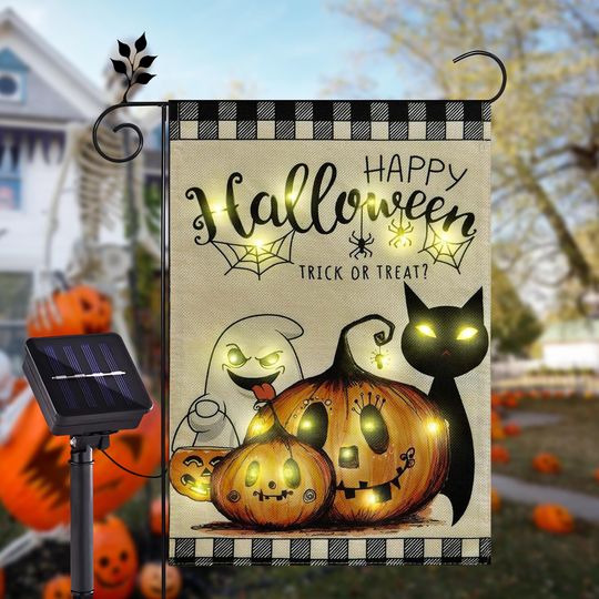 Discover Double Sided Solar Halloween Garden Flags Ghost Pumpkin Cat Garden Flags