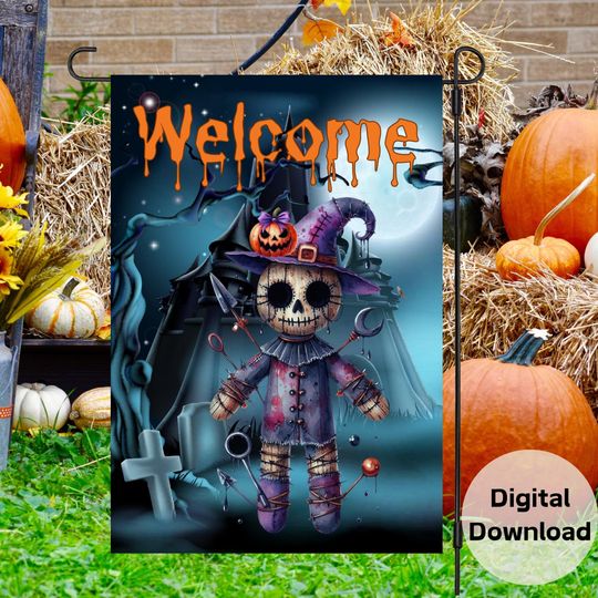 Halloween Garden Flag Sublimation Design-digital download, Fall Flag Garden Decor