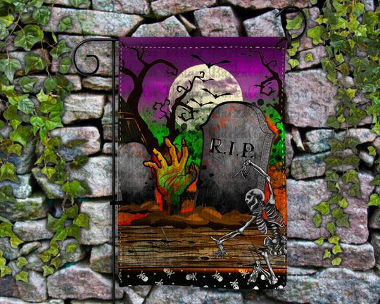 Halloween Cemetery Garden Flag Png Sublimation Design, Halloween Garden Flag