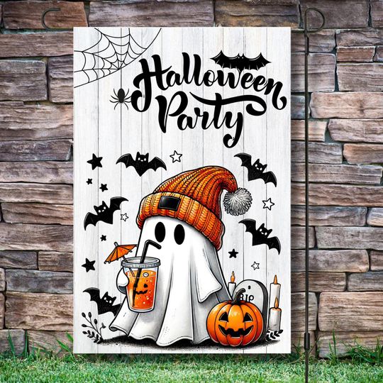 Discover 12x18 Garden Flag, Halloween Party Ghosts and Pumpkins, Yard Sign, Fall