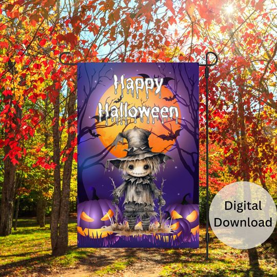 Discover Happy Halloween Garden Flag Sublimation Design-Digital Download, Garden Decor