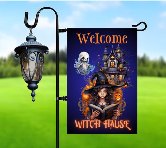 Halloween Garden Flag Sublimation Design, Witch Hause Garden Flag design