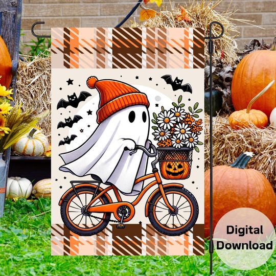 Discover Retro Halloween Ghost Garden Flag Sublimation Design-Digital  , Garden Decor