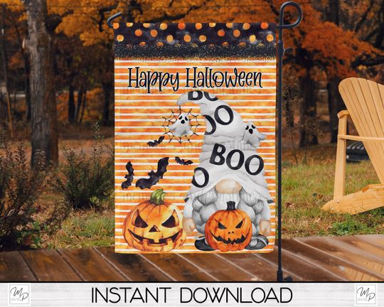 Discover Halloween Gnome Garden Flag Sublimation Design, Happy Halloween Garden Flag
