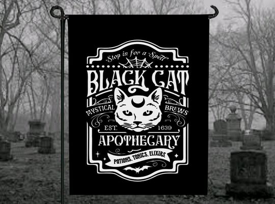 Discover Black Cat Apothecary Garden Flag, Halloween Yard Art, Halloween Porch Sign