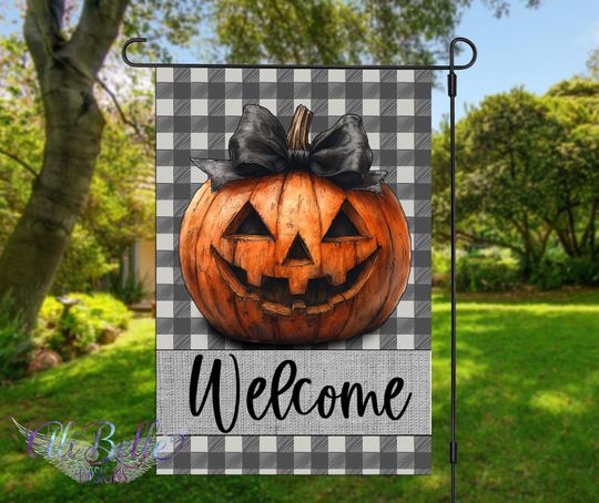 Halloween Garden Flag Jack-O-Lantern Garden Flag Sublimation Design Coquette