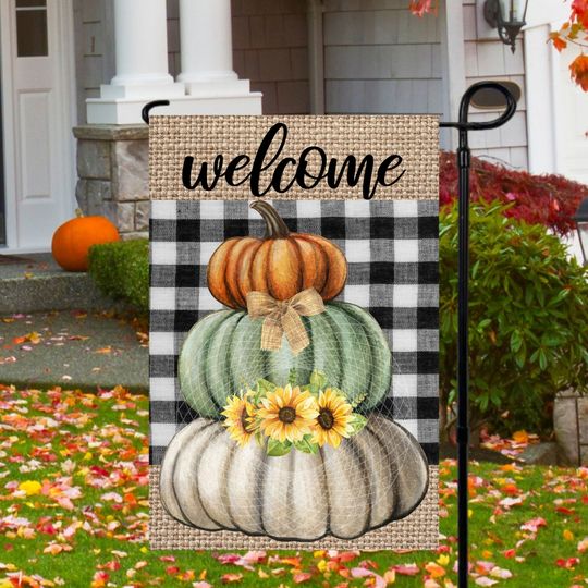 12x18 Garden Flag Sublimation Design, Welcome Pumpkins