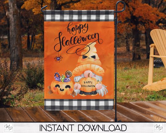 Happy Halloween Gnome Garden Flag Sublimation Design