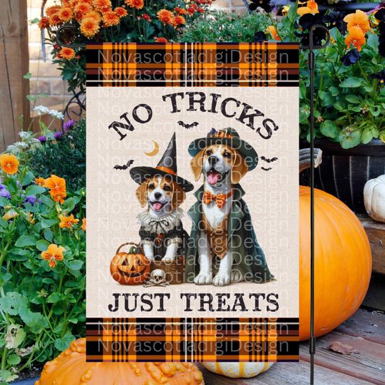 Discover 12x18 Garden Flag. Sublimation Design, Funny Dogs Halloween Flag