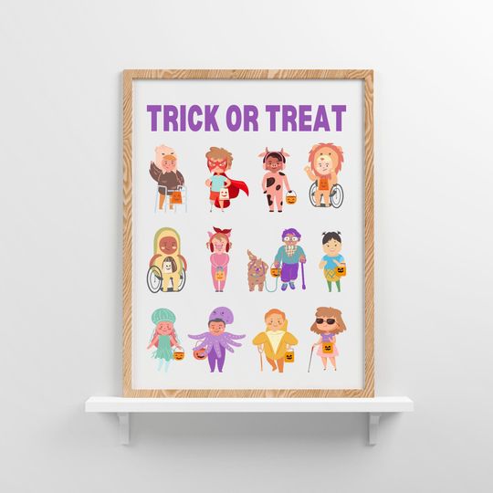 Discover Trick or Treat Inclusive Halloween Poster | Diverse Kids Art | Disability Pride