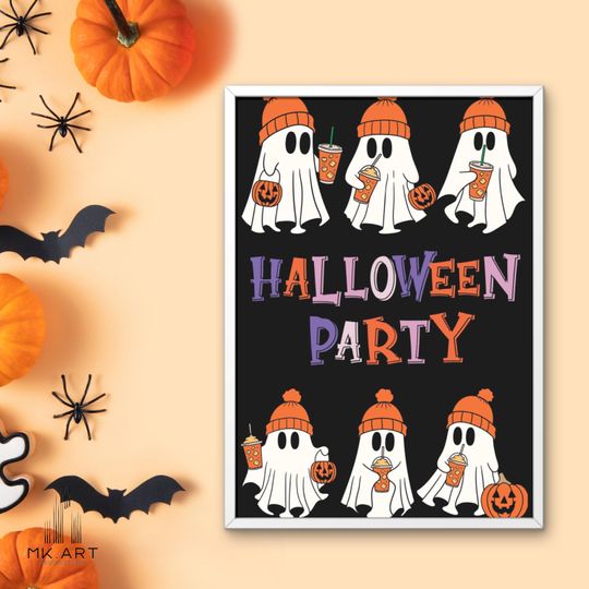 Halloween Party Printable Poster, Halloween Decor, Retro Halloween Art