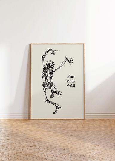 Vintage Skeleton Print Minimalist Halloween Wall Art Funny Quote Poster Skeleton