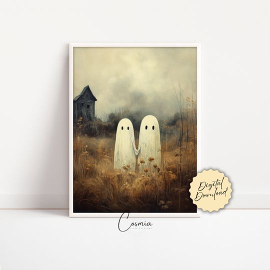 Discover Ghosts Art Print, Halloween Art Print, Halloween Decor, Cute Ghosts in Field
