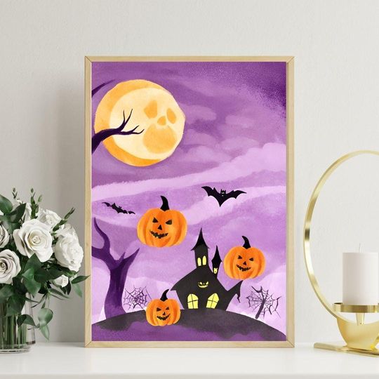 Discover Halloween Poster, Purple Halloween Posters, Wall Art, Digital Download Wall Print
