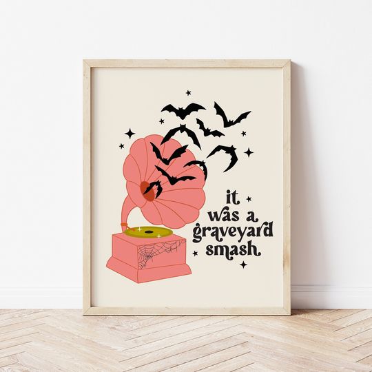 Spooky Record Player Print, Retro Halloween, Monster Mash Print