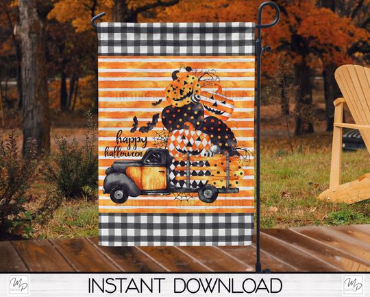Discover Farmhouse Truck Halloween Garden Flag Sublimation Design