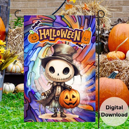 Discover Halloween Garden Flag Sublimation Design-digital  , Fall Flag Garden Decor