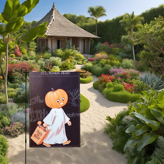 Discover Vintage Pumpkin Head Halloween Garden Flag - Trick or Treat Ghost