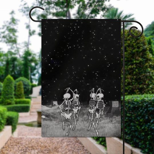 Discover Dancing Skeletons Halloween Garden Flag | Spooky Night Scene with Stars