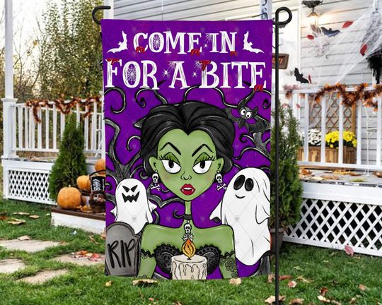 Halloween Garden Flag Design, Haunted House, Ghost, Witch, Decoration