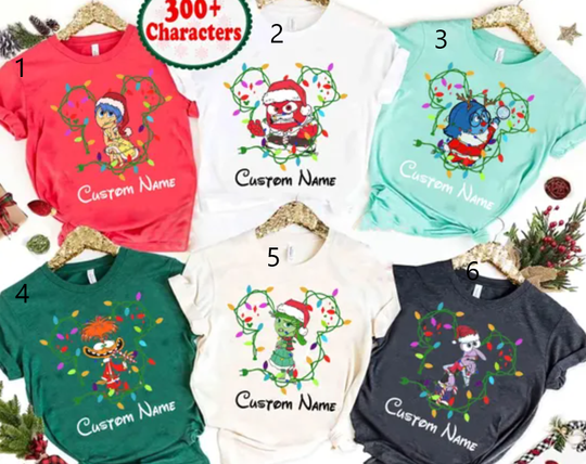 Personalized Disney Inside Out 2 Christmas Light Shirt | Custom All Characters Disneyland Xmas Matching Tshirt | Mickey Very Merry Xmas