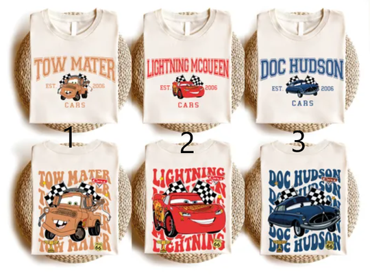 Discover Disney Cars Matching Shirt, Pixar Lightening McQueen Shirt, Tow Mater Shirt, Sally Carrera Doc Hudson Shirt, Disneyland Family Vacation Tee
