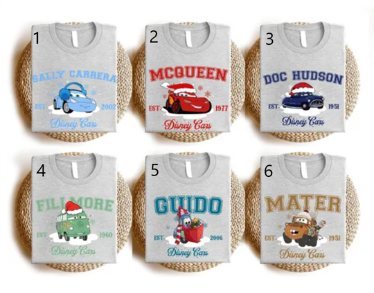 Discover Disney Cars Christmas Shirt, McQueen Mater Doc Sally Luigi Guido Christmas Disney World Trip Shirt, Christmas Family Matching Tee