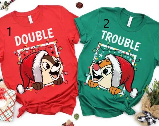 Discover Chip N Dale Double Trouble Christmas Light Shirts, Disney Couple Xmas Shirt, Mickey Very Merry Christmas Tee, Disneyland Family Holiday Gift