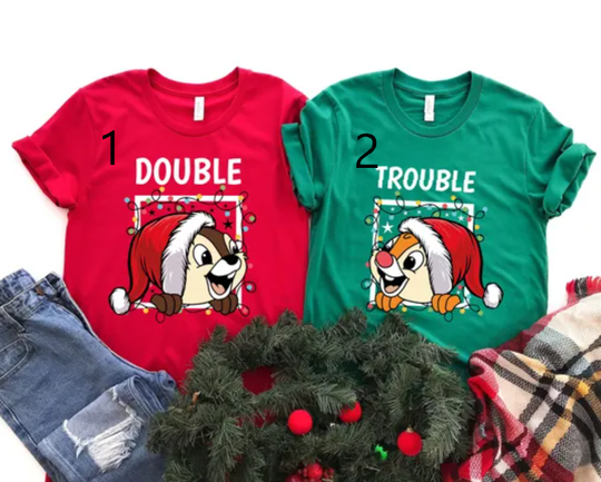 Discover Disney Christmas Couple Shirt, Chip And Dale Christmas Shirt, Disney Couples Chip n Dale Double Trouble Christmas T-Shirt, Disney Christmas