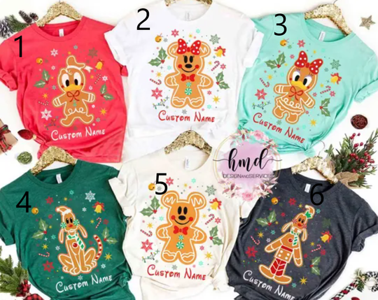 Mickey and Friends Ginger Cookies Christmas Family Matching Shirt, Custom All Characters Disneyland Xmas T-shirt, Very Merry Christmas Party